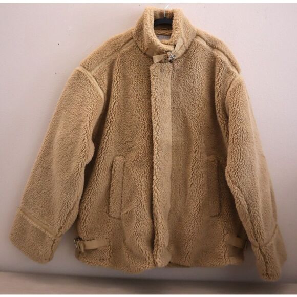 ASOS Design 119177141 Men's Sz M Beige Oversized Borg Aviator Fleece Jacket - Picture 1 of 8